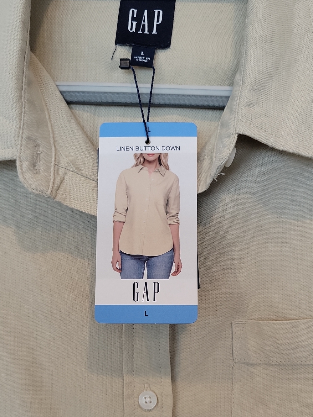 Gap Women's Linen Blend Button Down Khaki Shirt In Large NWT - Picture 6 of 11